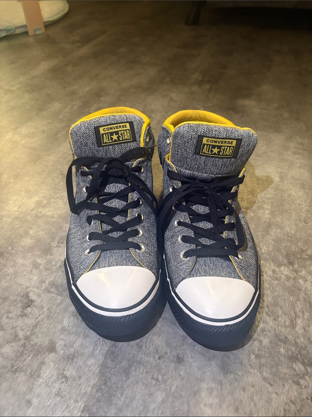Men’s Converse High Top Sneakers in Gray, Yellow & Black